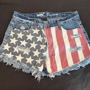 High Waisted Distressed American Flag Jean Short